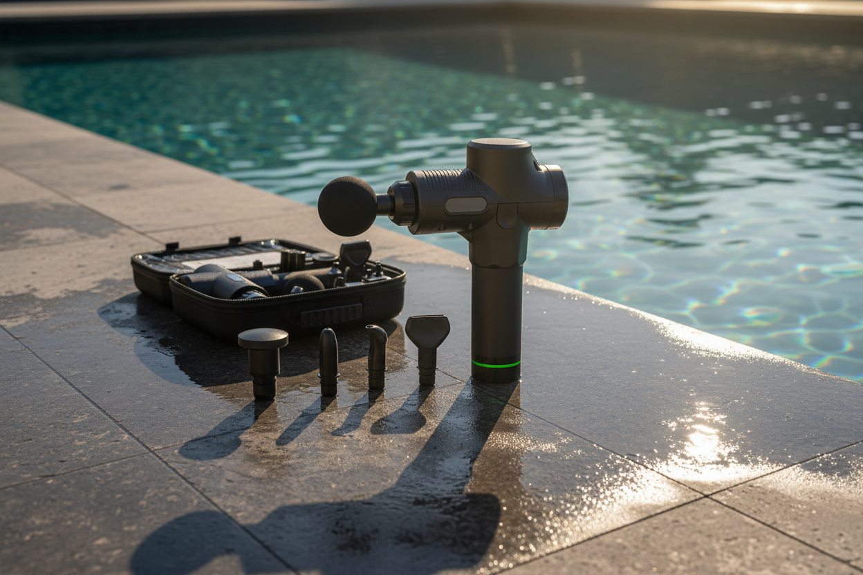Poolside travertine — turquoise water